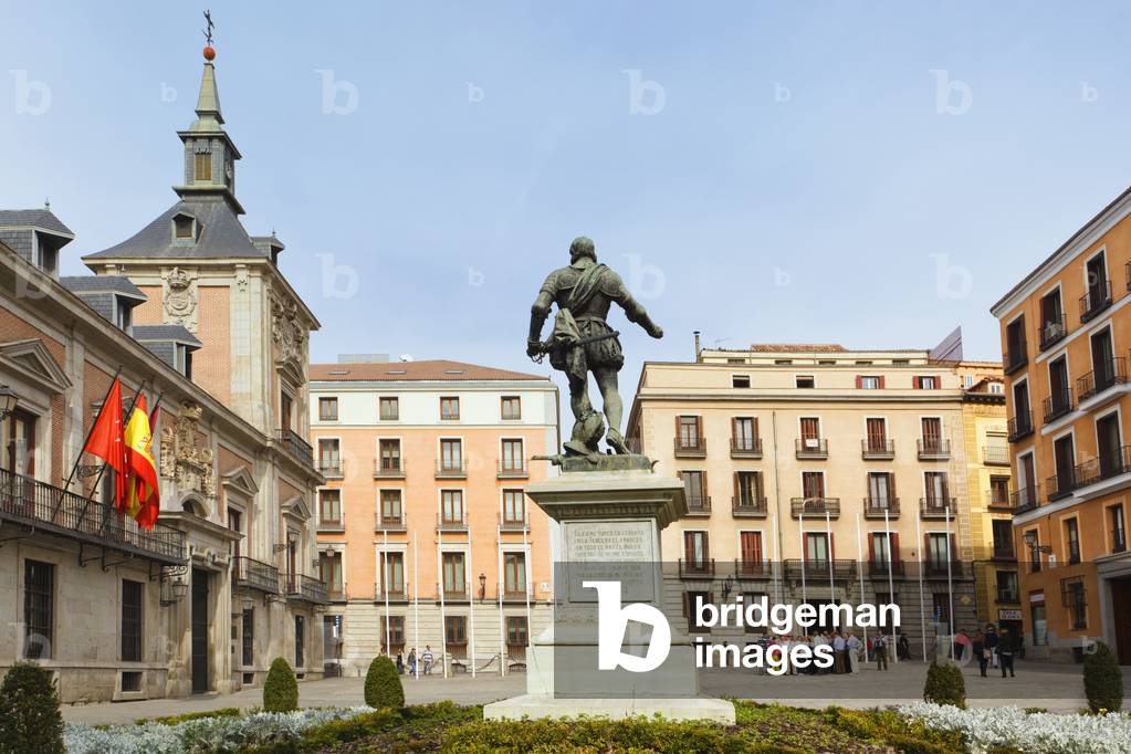 Plaza de la Villa with statue of Alvaro de Bazan, 1526-1588, Madrid, Spain
