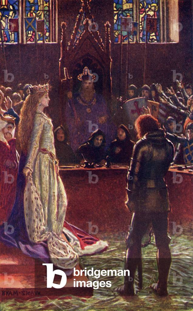 Sir Lanval's Lady Appeals to the Judges, illustration from 'Romance and Legend of Chivalry' by A. R. Hope Monc