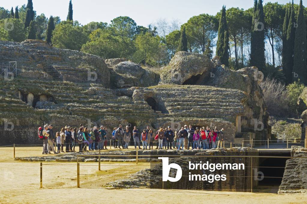 The amphitheatre, oman city of Italica, near Santiponce, Seville Province, Andalusia, Spain (photo)