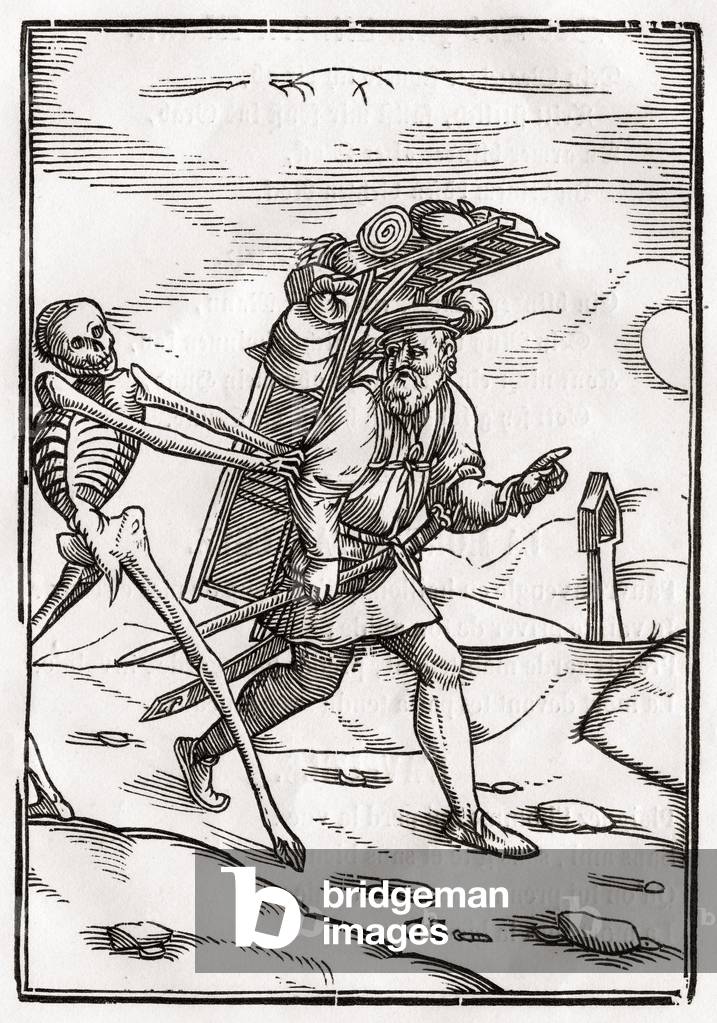 Bild von Druck "Der Tod kommt zum Pedlar", 19. Jahrhundert von Hans Holbein the Younger, b/w