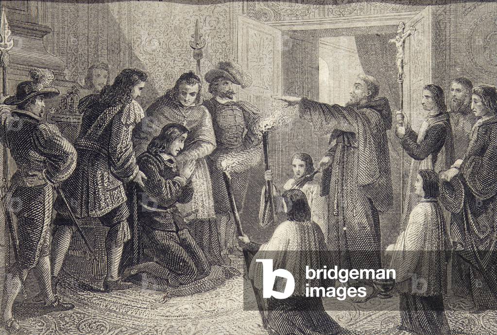 Exorcism of Carlos II of Spain (1665-1700) c.1698 (engraving) 19th by Spanish Artist