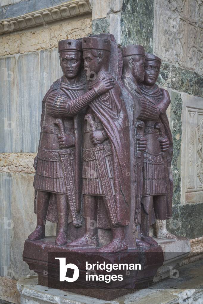 Porphyry sculpture group outside St Mark's Basilica of four Roman emperors, Venice, Veneto Region, Italy (photo)