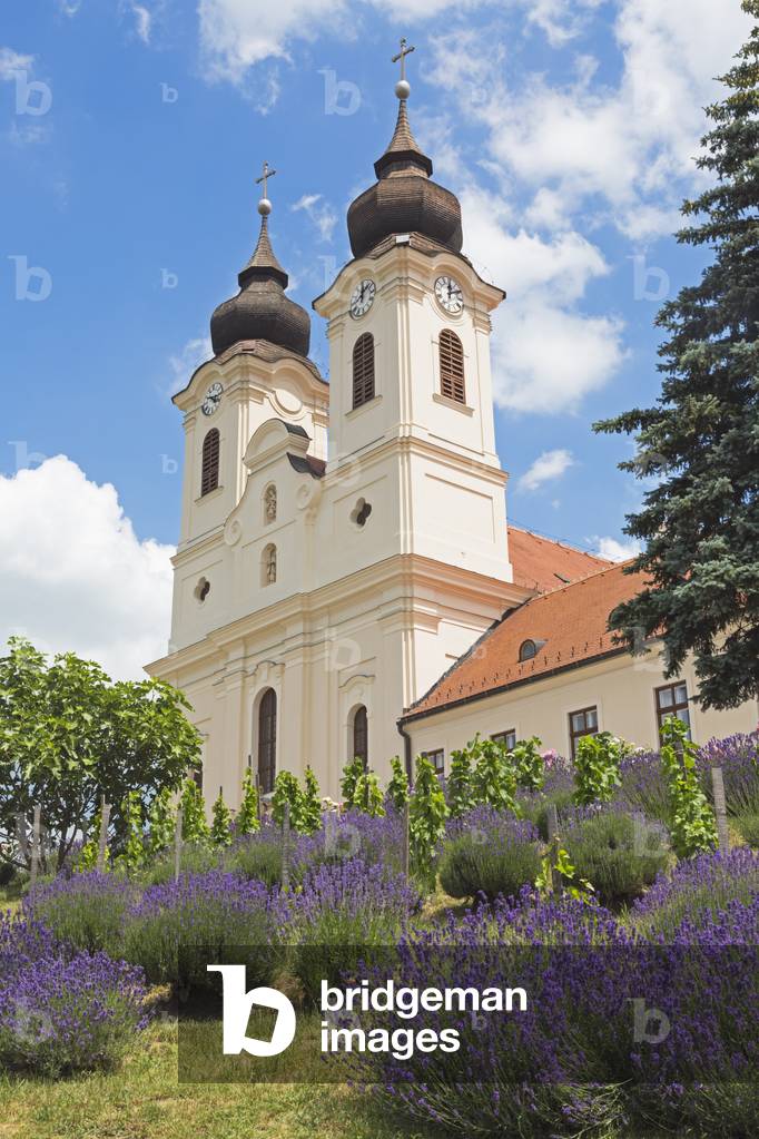 17th century Baroque church built on site of the 10th century Benedictine Abbey, Tihany village on shores of Lake Balaton, Tihany Peninsula, Hungary (photo)