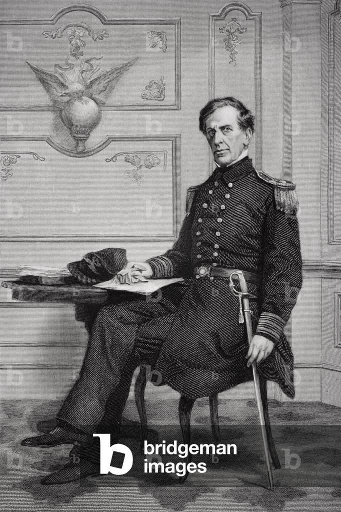 Bild von Druck "Porträt von Charles Wilkes (1798-1877) (litho)", 19. Jahrhundert von Alonzo Chappel, b/w