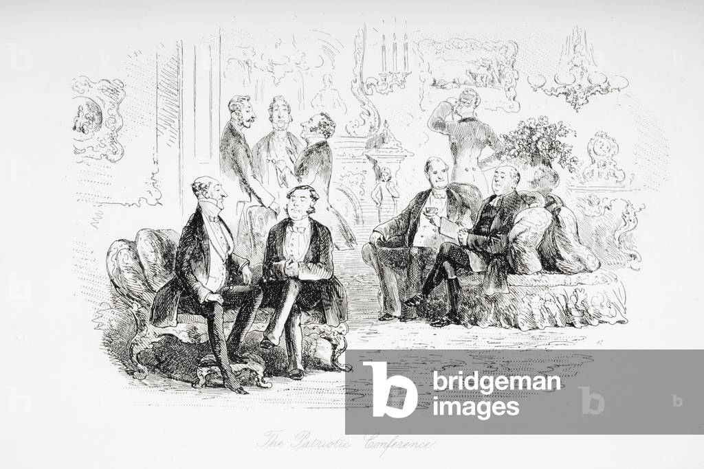 Image de Estampe représentant La Conférence patriotique, 19th Siècle par Hablot Knight Browne, b/w