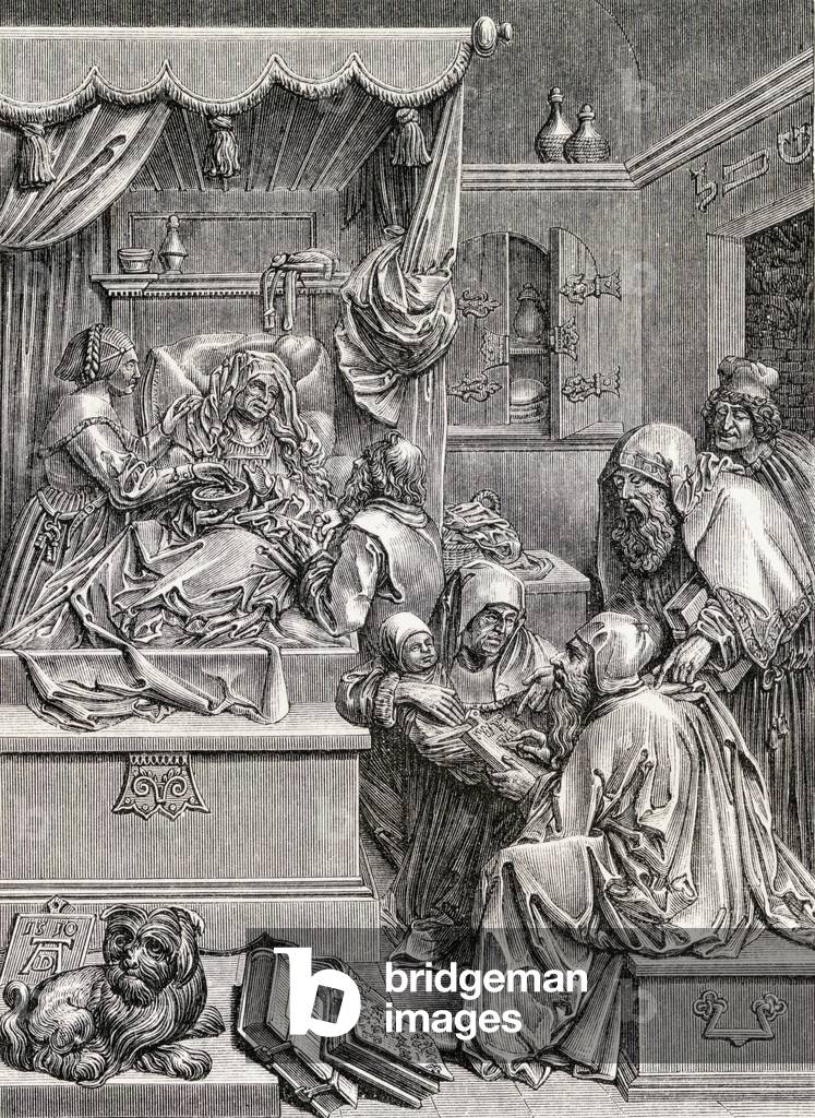 Hochrelief-Skulptur der Geburt des hl. Johannes, 1855 (litho)