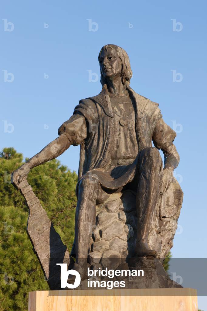 Statue of Christopher Columbus at La Rabida Monastery, Huelva Province, Andalusia, southern Spain.