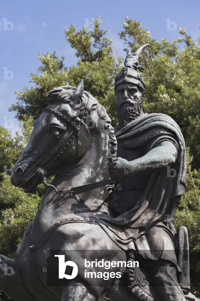 Kruja, Durres County, Albania.  Monument to Skanderbeg, real name George Castriot, 1405  1468.  Albanian national figure famed for his efforts to stop Ottoman expansion. (photo)
