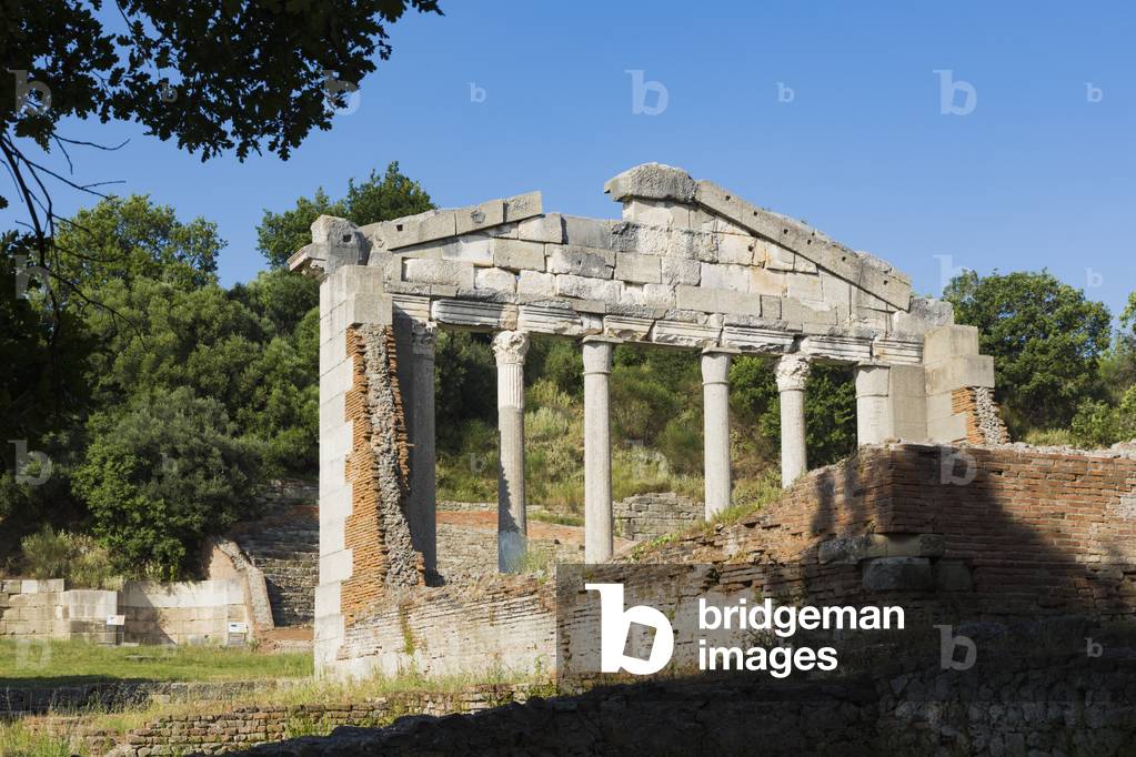 Apollonia, or Apoloni, Fier Region, Albania.  Ancient Greek city founded in the 6th century BC which became one of Rome's most important Albanian cities.  Monument to the Agonothetes, (superintendent of sacred games) also known as the Bouleuterion (council house). (photo)