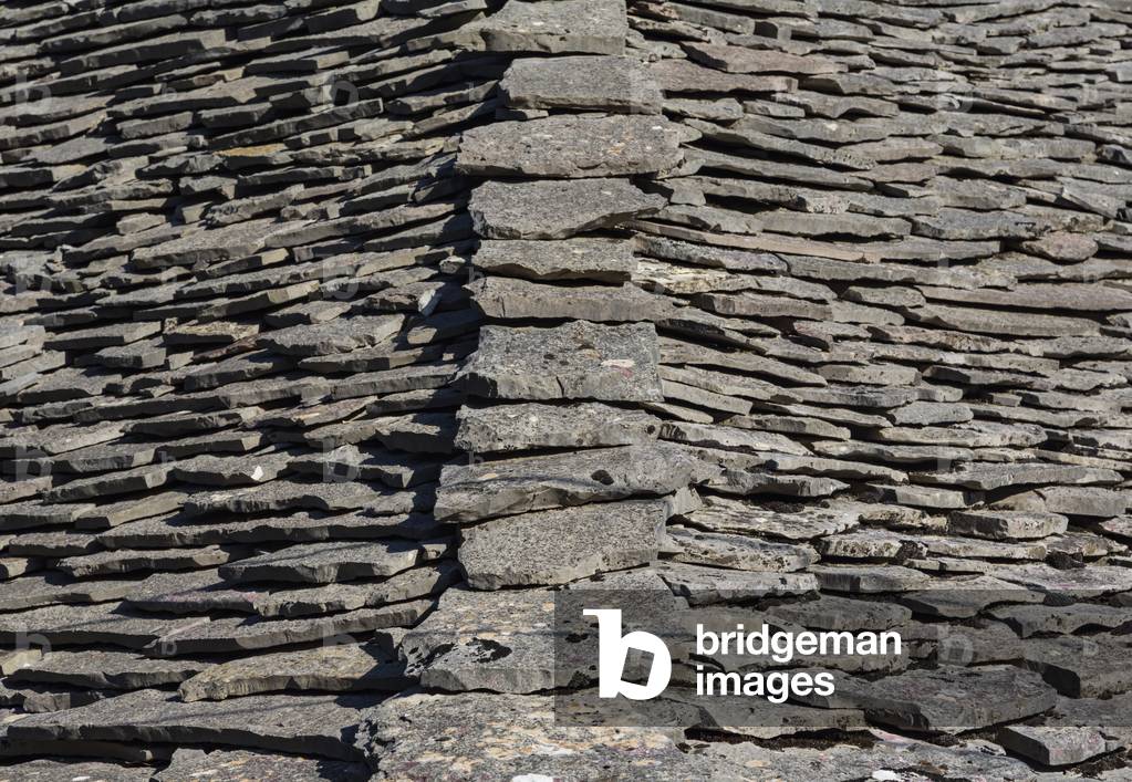 Gjirokastra or Gjirokaster, Albania. Typical stone roofs in the old town.  Gjirokastra is a UNESCO World Heritage Site. (photo)