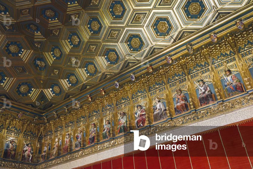 Segovia, Segovia Province, Spain. The Monarch's Room in the Alcazar.  Statues of the monarchs of Castile. (photo)