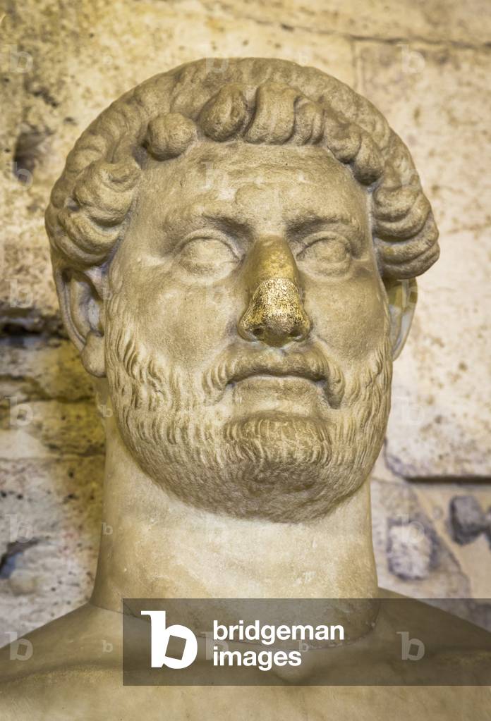 Marble bust of the Roman Emperor Hadrian (76 - 138 AD) dating from the 2nd century AD on display in Castel Sant' Angelo, Rome, Italy (photo)