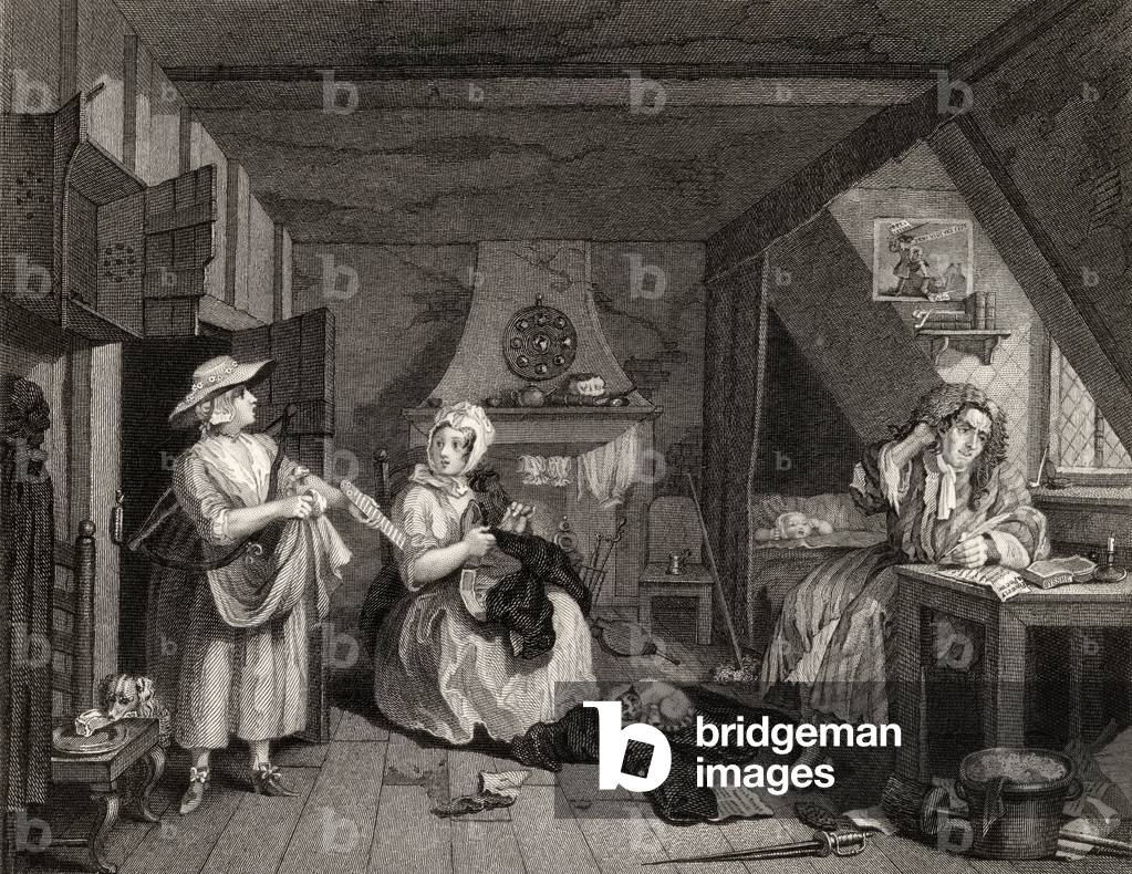 Immagine di Stampa "Il Poeta in difficoltà", 1833 di William Hogarth, b/w