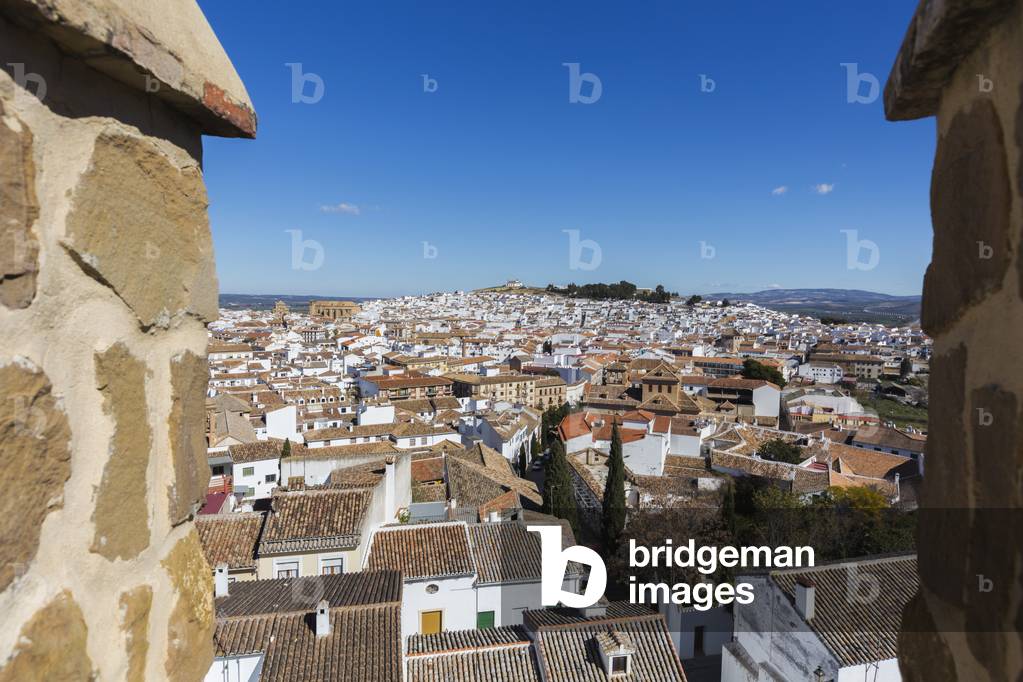 Antequera, Malaga Province, Andalusia, southern Spain.  The town seen from battlements of the La Alcazaba, (the citadel or castle). (photo)