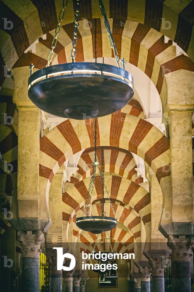 Cordoba, Cordoba Province, Andalusia, southern Spain.  Interior of La Mezquita, or Great Mosque.  The Historical Centre of Cordoba is a UNESCO World Heritage Site.