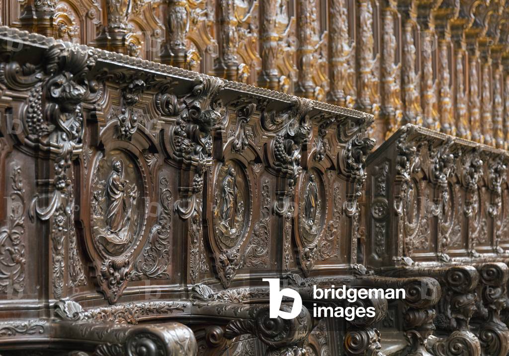Carved wood choir stalls, Mosque-Cathedral, Cordoba, Spain, 2019 (photo)