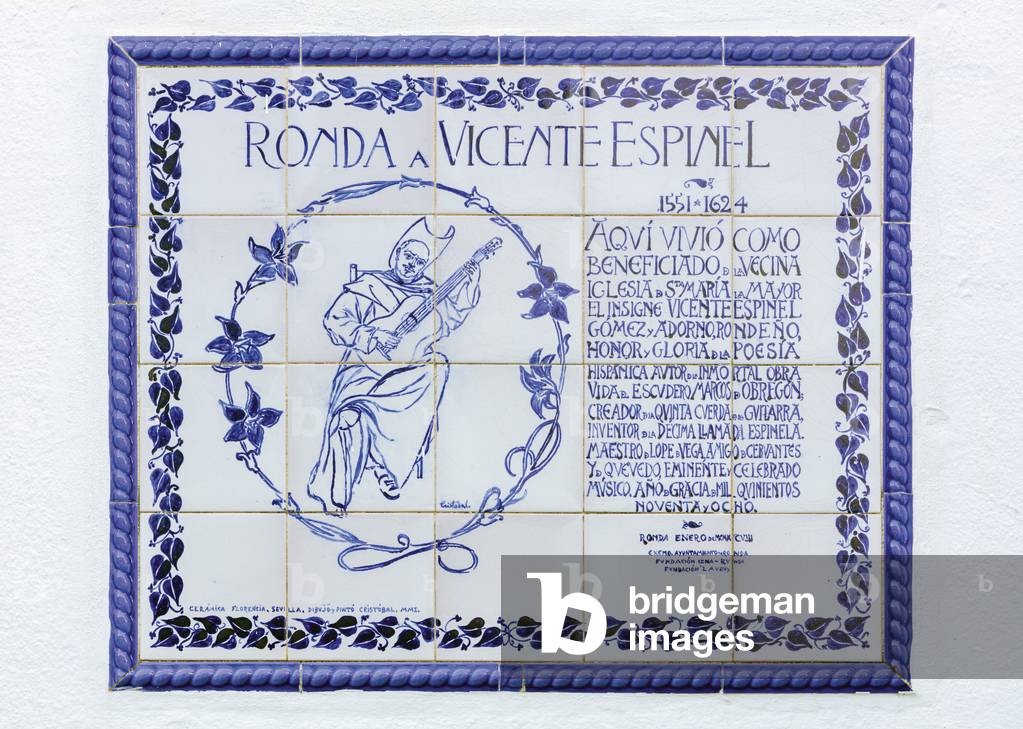 Plaque commemorating Vicente Espinel in Ronda, Spain (photo)