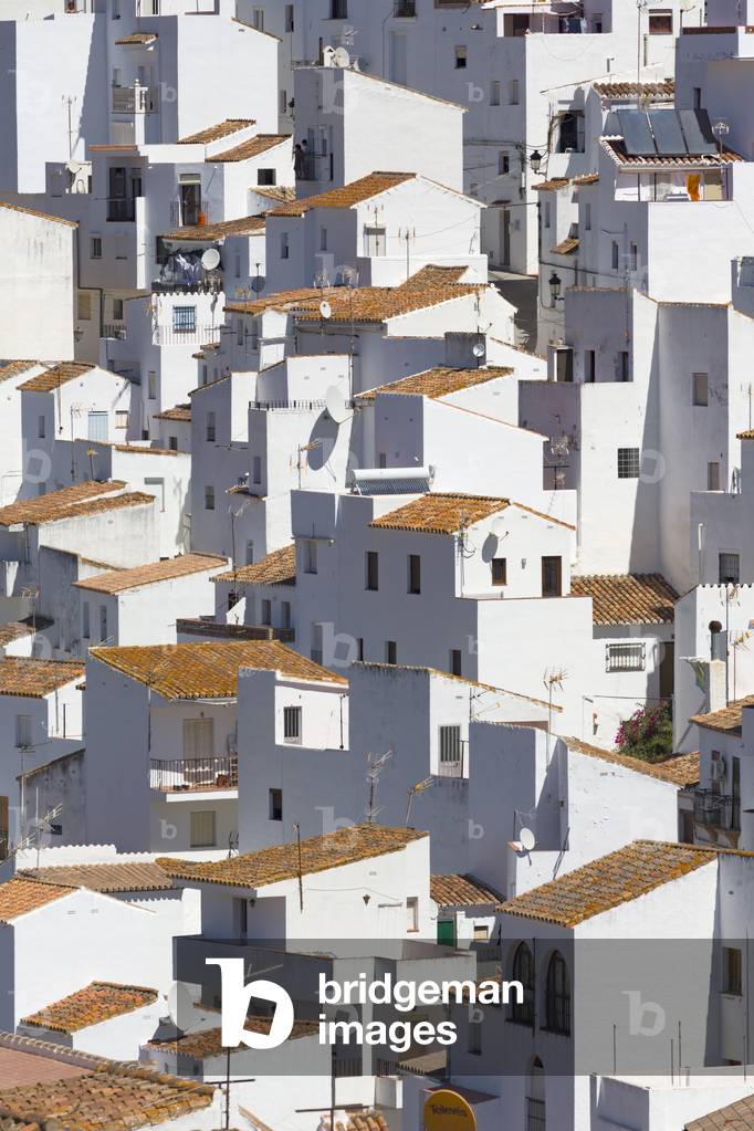 Casares, Malaga Province, Andalusia, southern Spain.  Casares is one of the iconic white-washed mountain towns inland from the Costa del Sol. (photo)