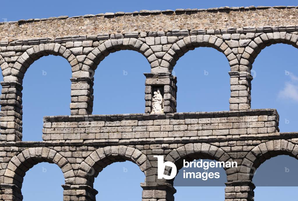 Segovia, Segovia Province, Spain. The Roman aqueduct.  UNESCO World Heritage Site. (photo)