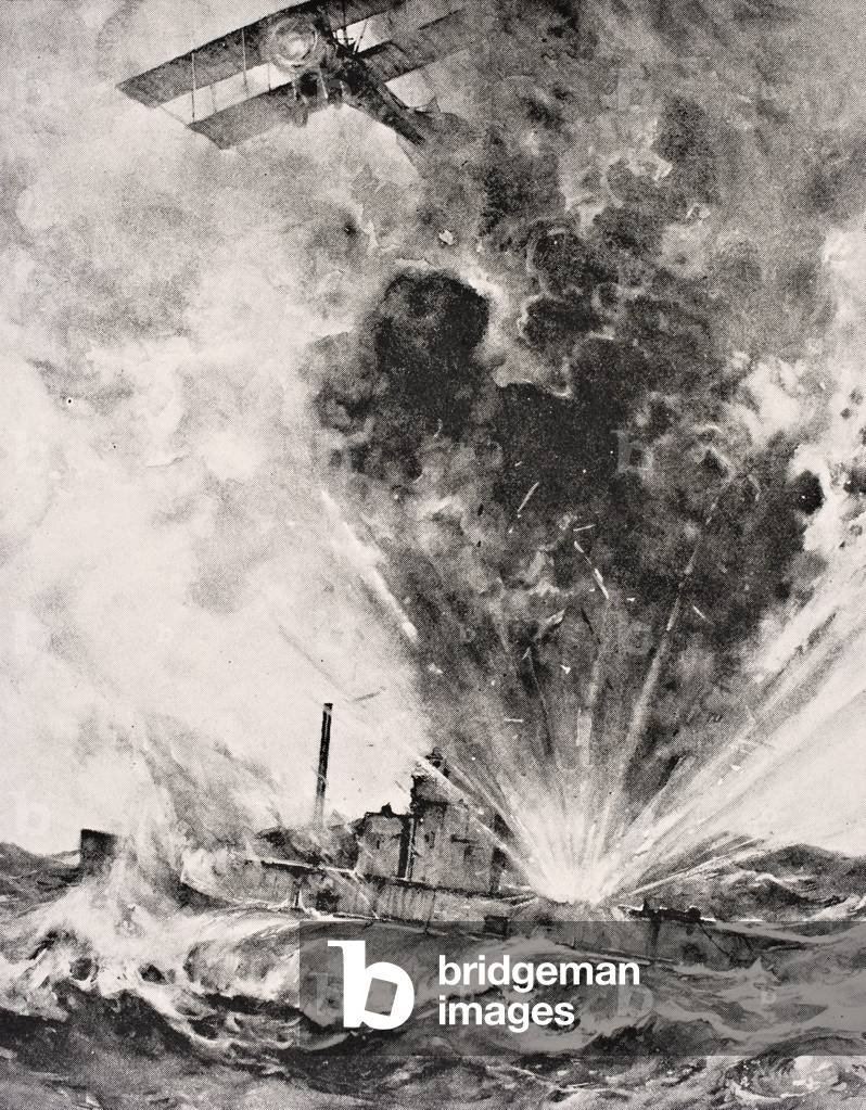Image de Estampe représentant Sous-marin allemand bombardé et coulé le 26 août 1915, 1915 par English School
