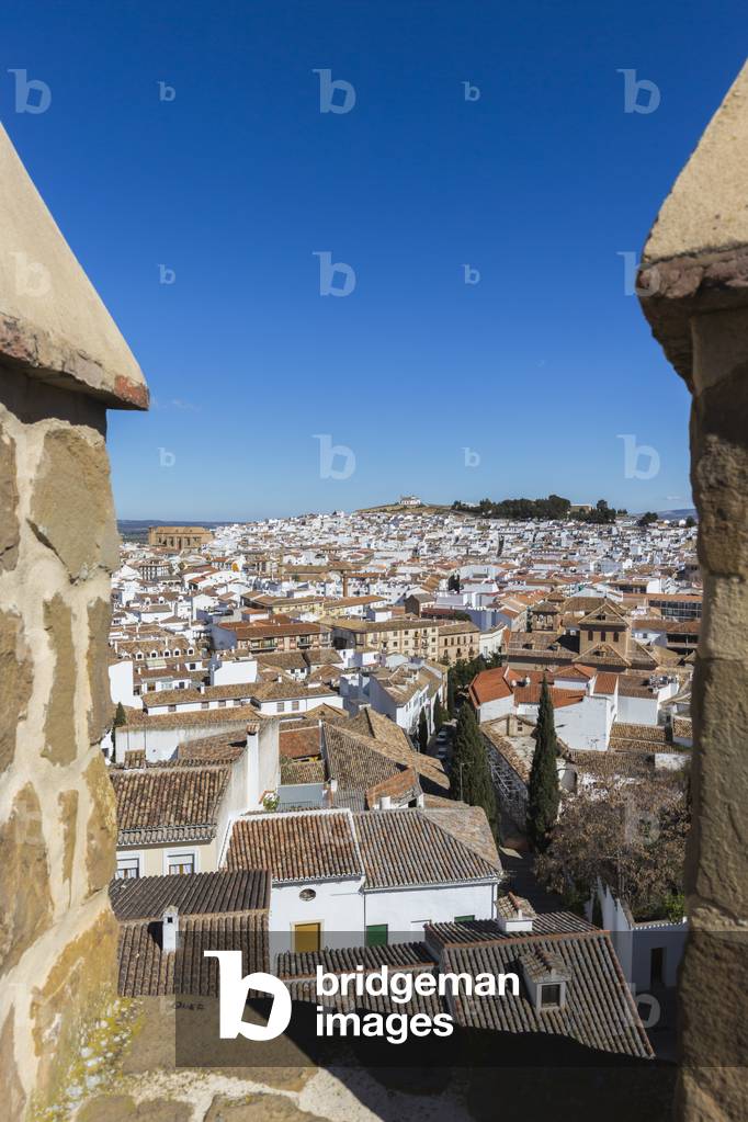 Antequera, Malaga Province, Andalusia, southern Spain.  The town seen from battlements of the La Alcazaba, (the citadel or castle). (photo)