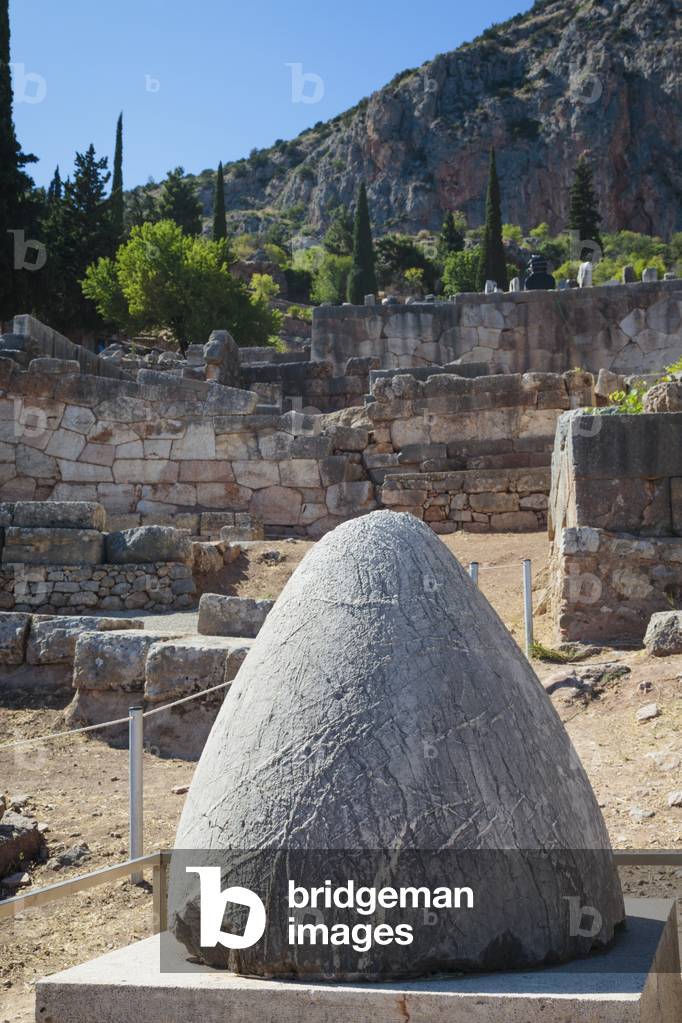 Ancient Delphi, Phocis, Greece.  The omphalos, or navel, of ancient Delphi (photo)