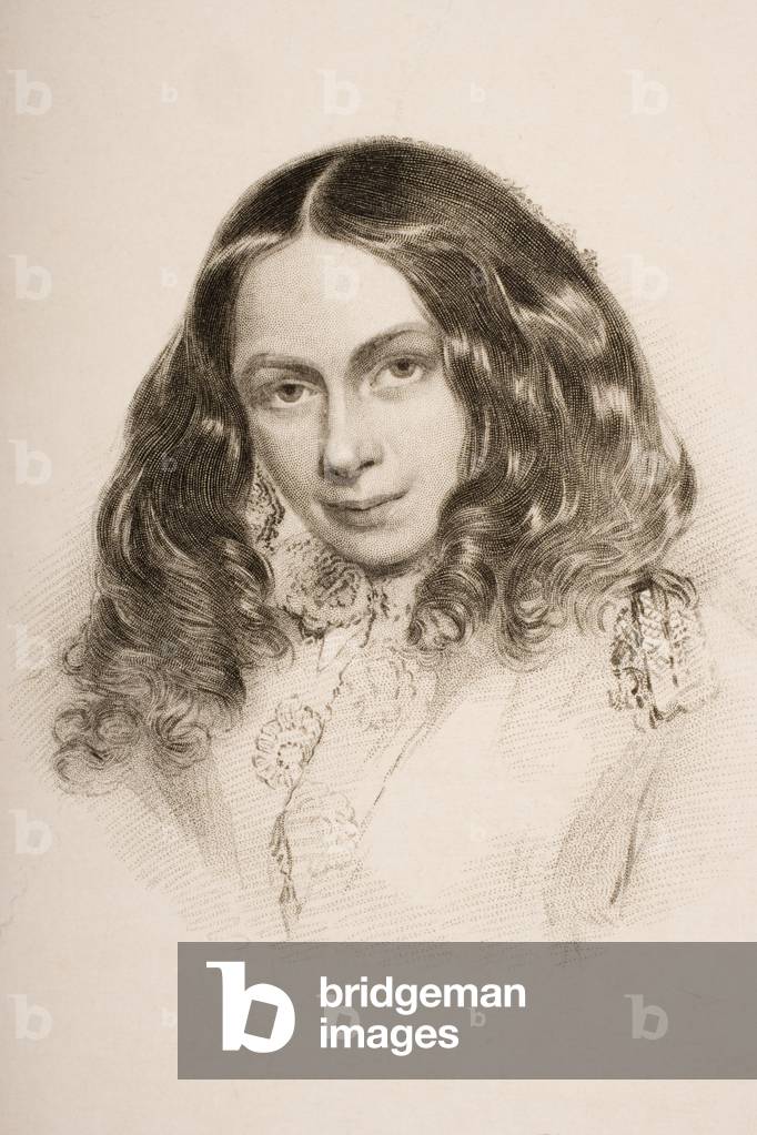 "Elizabeth Barret Browning (1806-61) nel marzo 1859", 19th Secolo di Field Talfourd, b/w