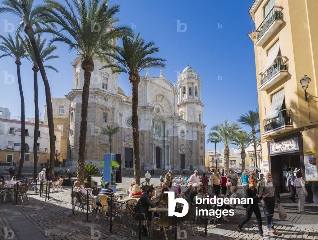 Cadiz, Cadiz Province, Andalusia, southern Spain.  The cathedral on Plaza de la Catedral, built between 1722 and 1838.  Catedral de Santa Cruz de Cádiz.  (photo)