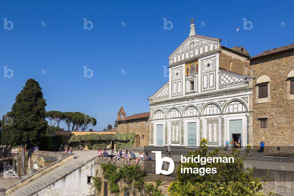 Florence, Tuscany, Italy.  San Miniato al Monte.  Exterior. The church is considered one of the finest examples of Romanesque architecture in Italy. (photo)