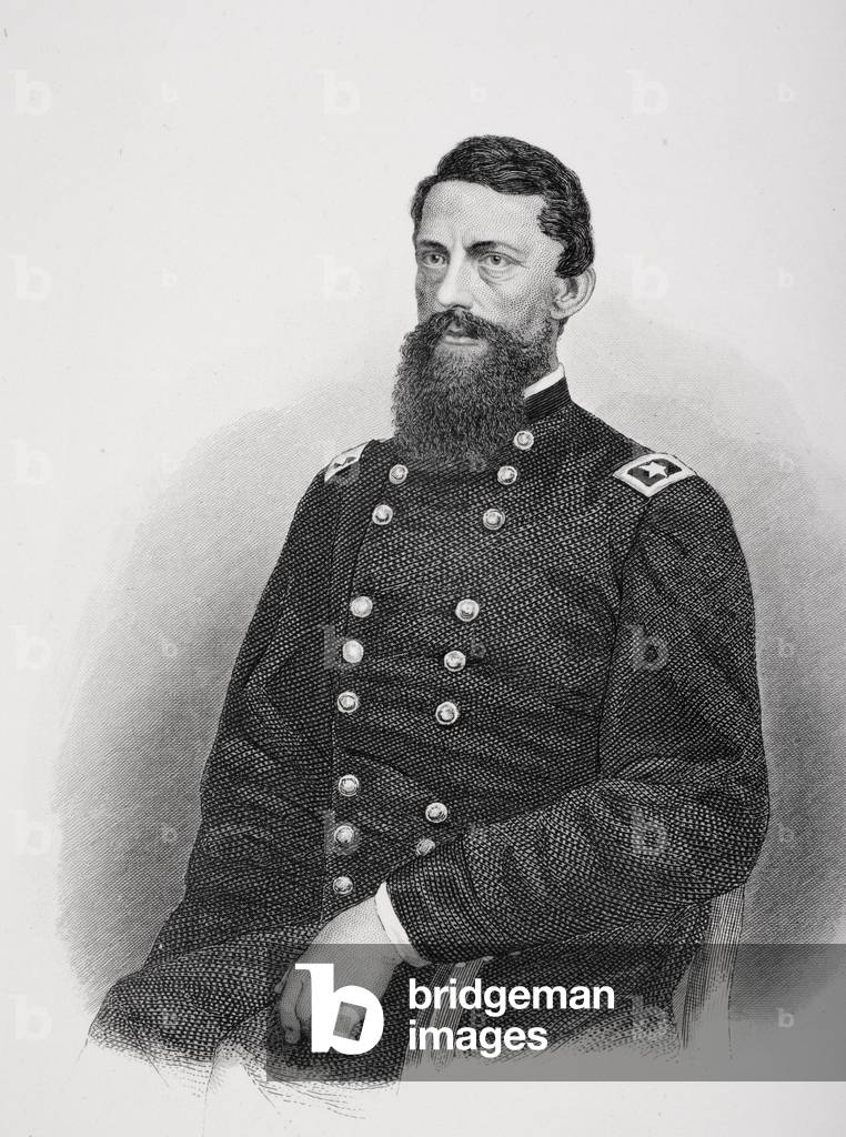 Bild von Druck "Porträt von George Stoneman (1822-94) (litho)", 19. Jahrhundert von Mathew Brady, b/w