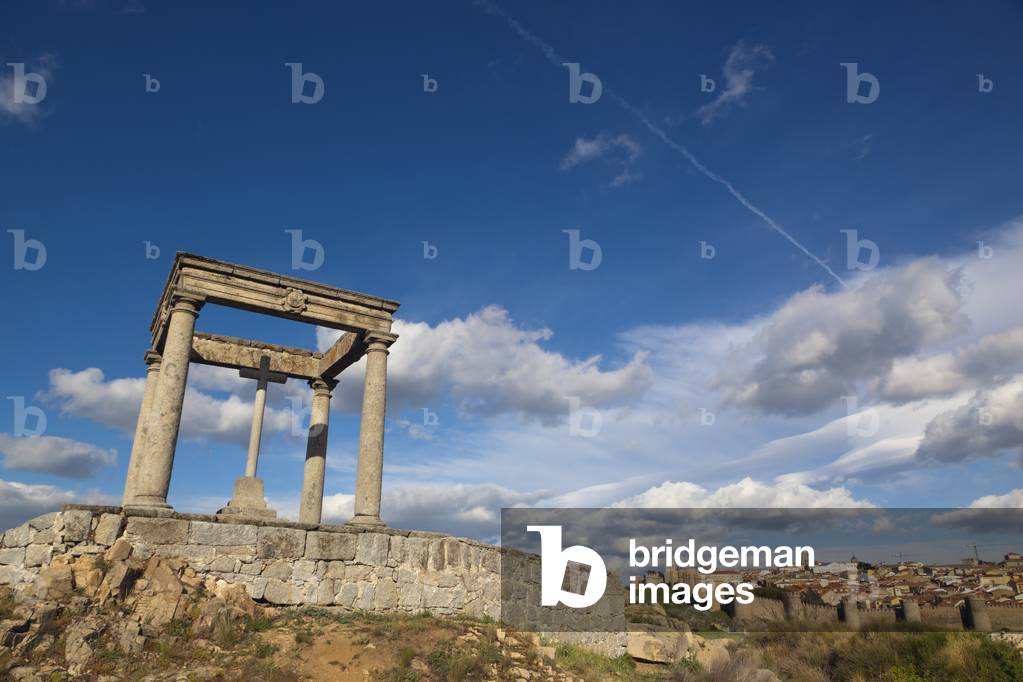 Avila, Avila Province, Spain.  The city seen from Los Cuatro Postes. The four pillars. (photo)