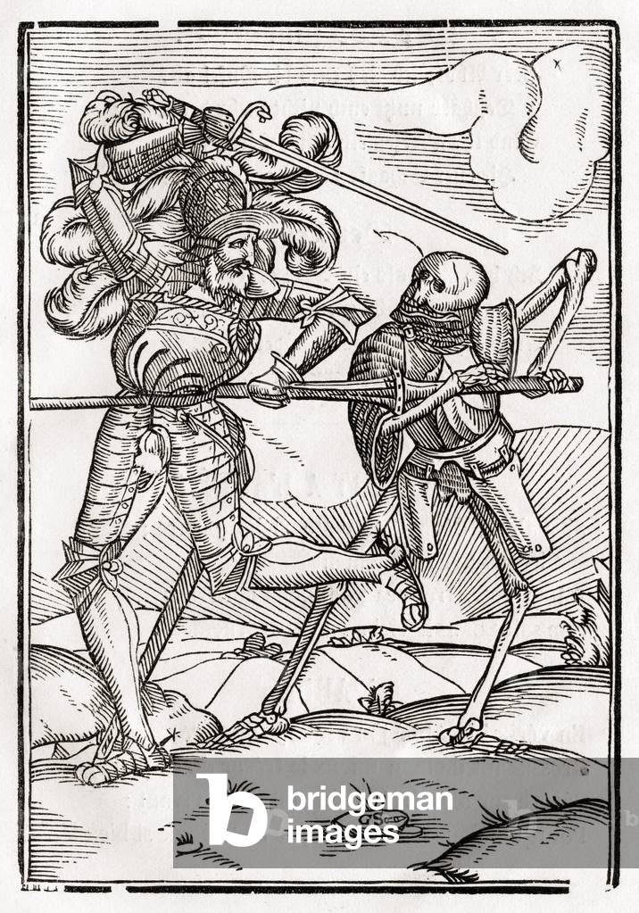 Bild von Druck "Der Tod kommt zum Ritter oder Grafen", 19. Jahrhundert von Hans Holbein the Younger, b/w