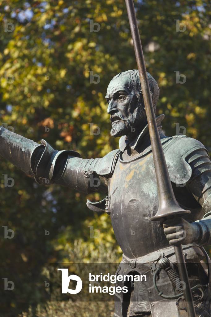 Madrid, Spain. Monument to Cervantes in Plaza de España.  Don Quijote. (photo)