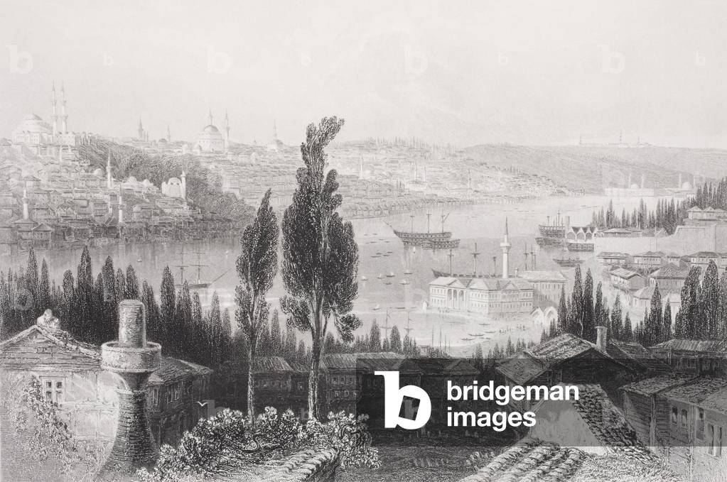 Immagine di Stampa "L'Arsenale dal Pera", 19th Secolo di William Henry Bartlett, b/w