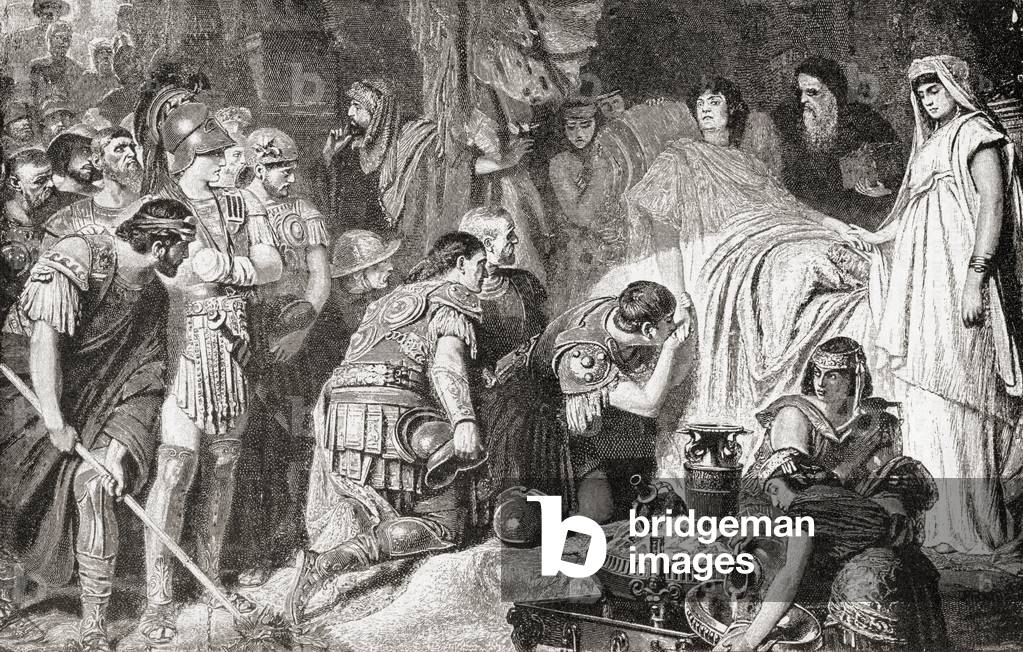 Tod von Alexander dem Großen in Babylon in 323 v. Chr. (litho)