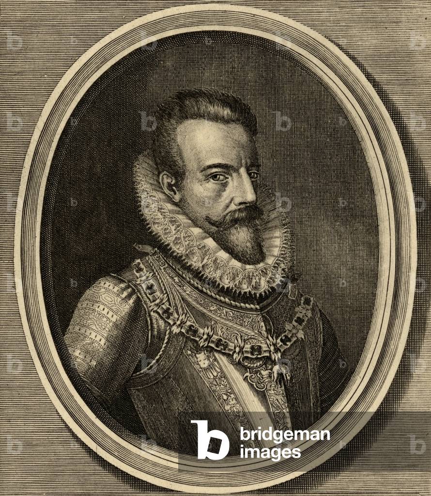 Image de Estampe représentant Alessandro Farnese (1545-92) Duc de Parme (litho) par Spanish School, b/w