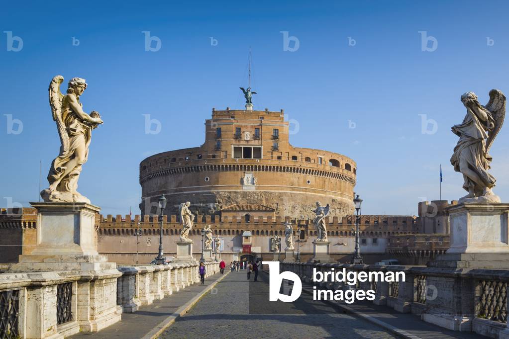 Rome, Italy.  Looking across Ponte Sant'Angelo to Castel Sant'Angelo (photo)