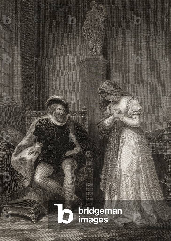 Angelo und Isabella, graviert von W.C. Wilson, von 'Measure for Measure' von William Shakespeare (1564-1616) 1