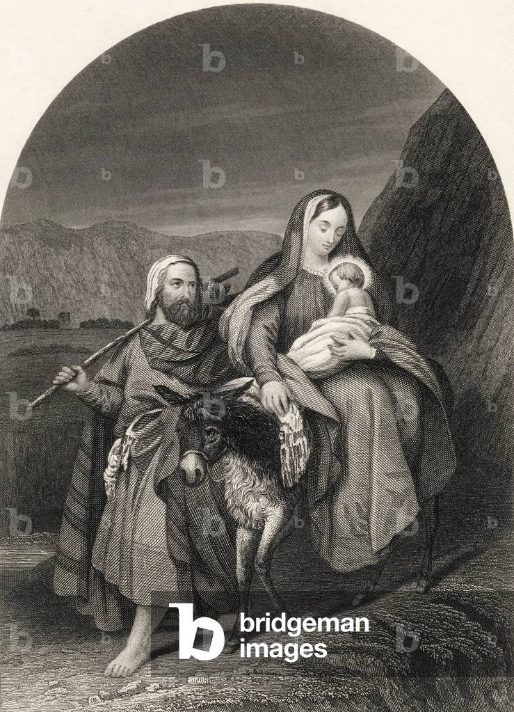 Il volo in Egitto, inciso da S. Allen, da 'The National Illustrated Family Bible ', pubblicato c.1870 (lito)
