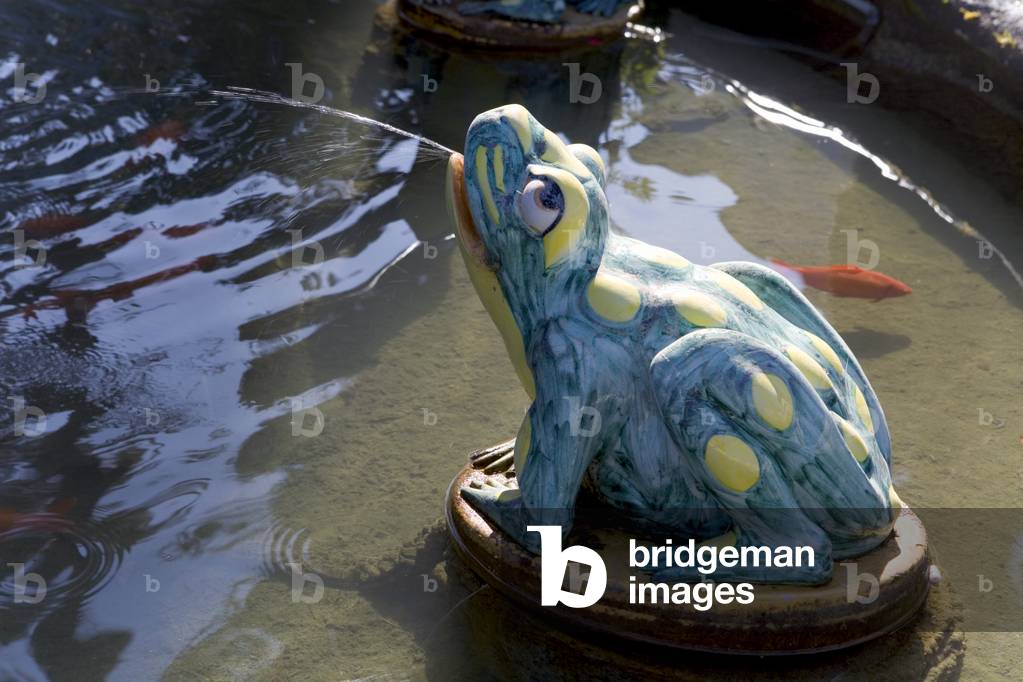 Ceramic frog in fountain at Casa Don Bosco or Casa de San Juan Bosco, Ronda, Malaga Province, Spain