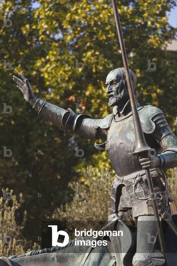 Madrid, Spain. Monument to Cervantes in Plaza de España.  Don Quijote. (photo)