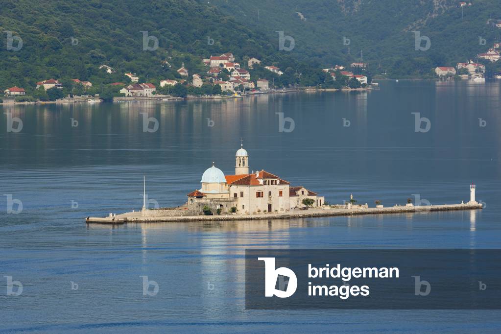 The artificial island of Our Lady of the Rock in the Bay of Kotor, Perast, Montenegro (photo)