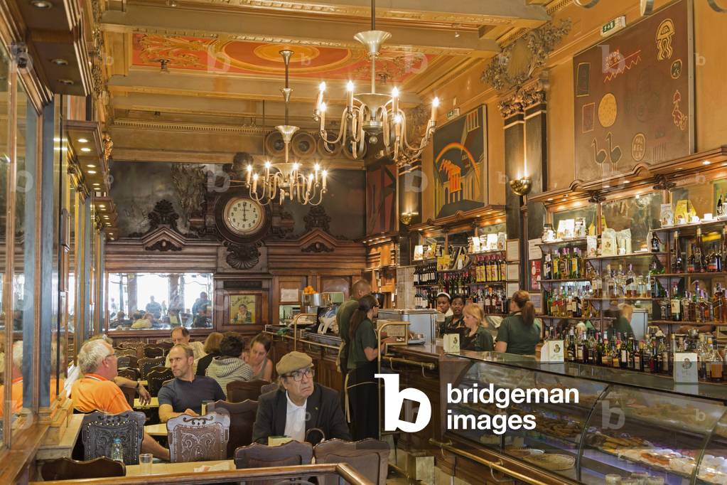 Lisbon, Portugal.  Interior A Brasileira cafe.  The cafe is one of the most famous in Lisbon.  It was founded in 1905.