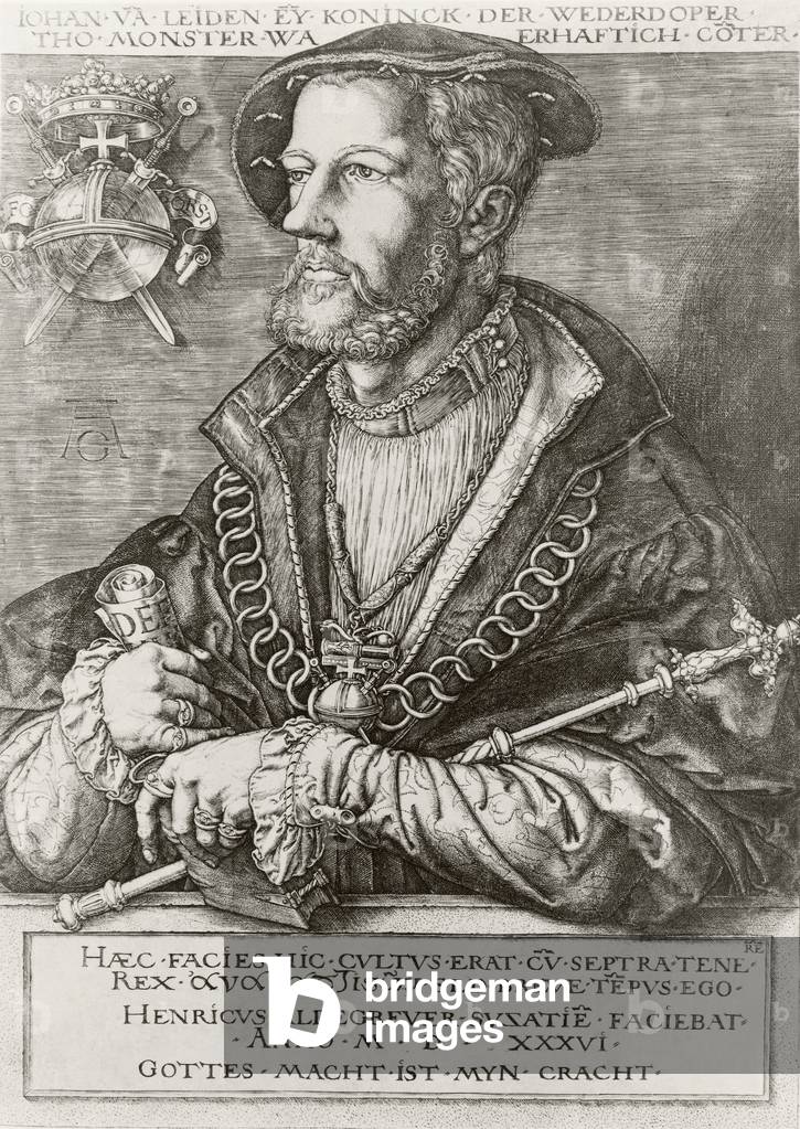 Immagine di Stampa "Giovanni di Leida (lito)", 19th Secolo di Heinrich Aldegrever, b/w
