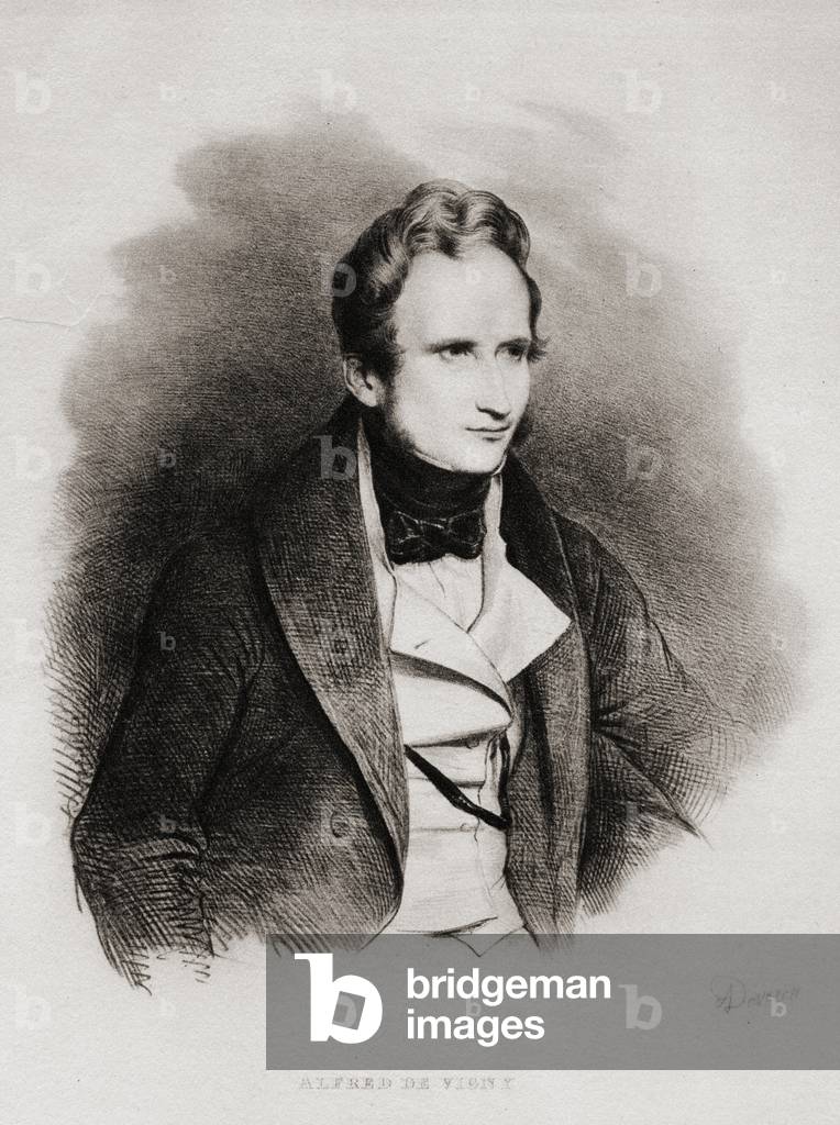 Alfred Victor Comte de Vigny, 1797-1863. French poet, playwright and novelist.  Lithograph by A. Devéria.