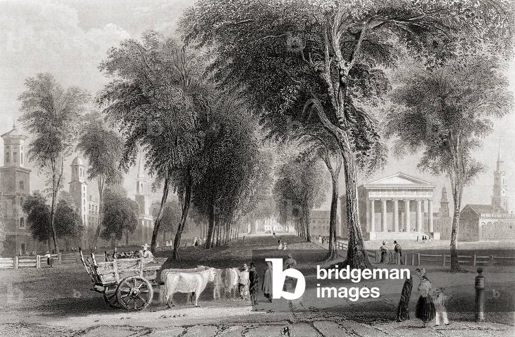 Yale College, Newhaven, Connecticut, USA.  From a 19th century print engraved by J Sands after W H Bartlett