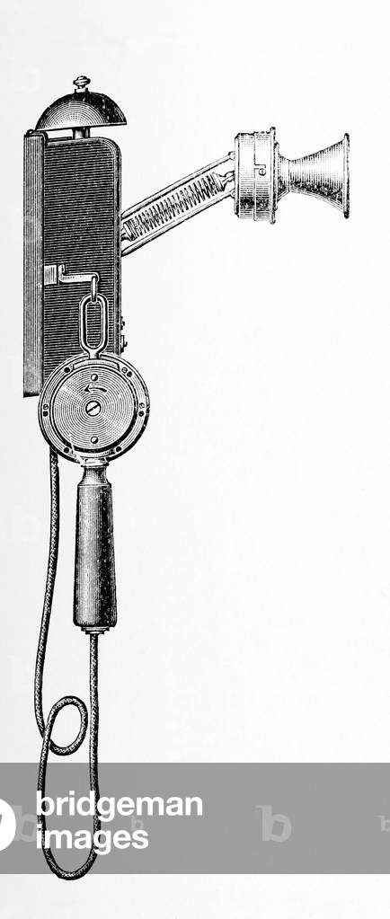 An early 20th century battery operated telephone, from Meyers Lexicon, pub. 1924