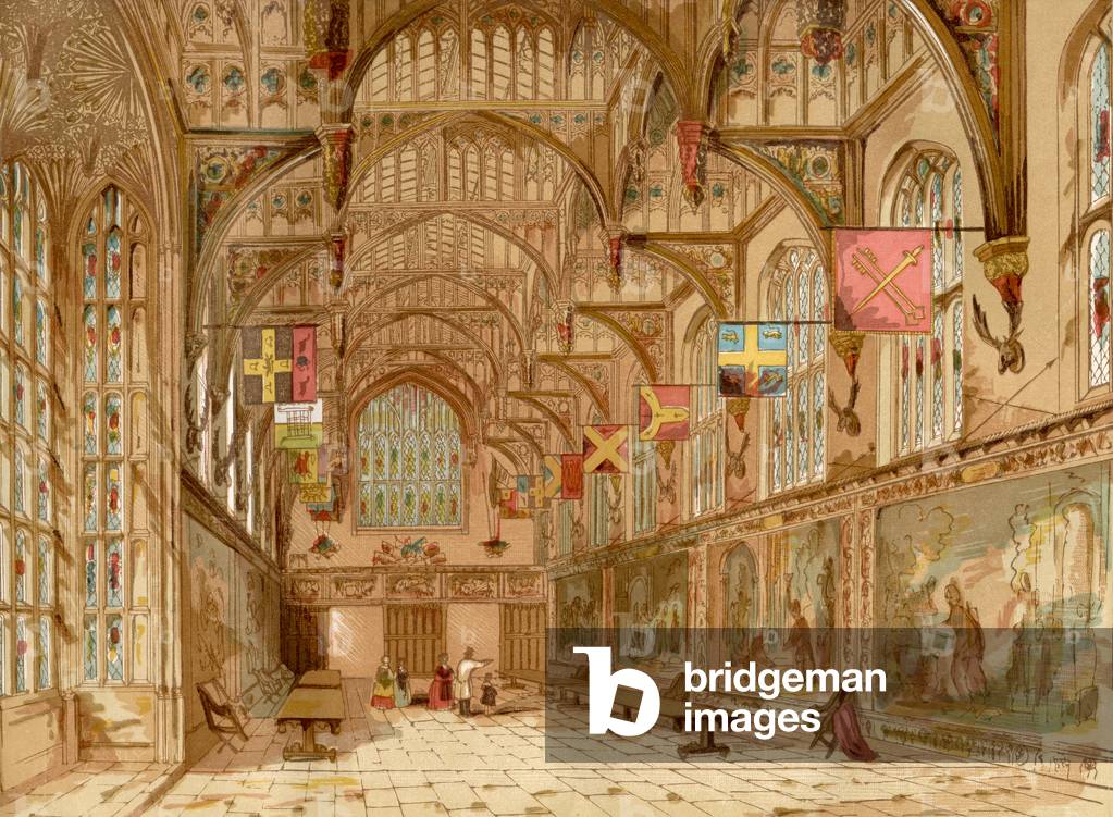 The Great Hall, Hampton Court Palace, London, England, from Old England: A Pictorial Museum, pub. 1847