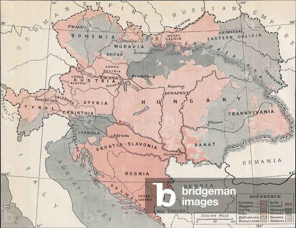 Map of Austria-Hungary in 1878, from 'Europe in the Nineteenth Century: An Outline History, published in 1916 (colour litho)