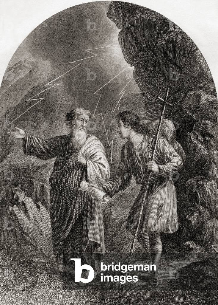 Christian and Evangelist.  From The Pilgrim's Progress by John Bunyan.  19th century print.